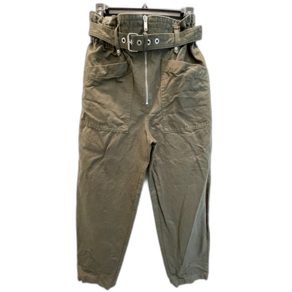 Banana Republic Olive Green Belted Paperbag/Gathered Waist Boho Pants Women's 4 - Picture 2 of 11